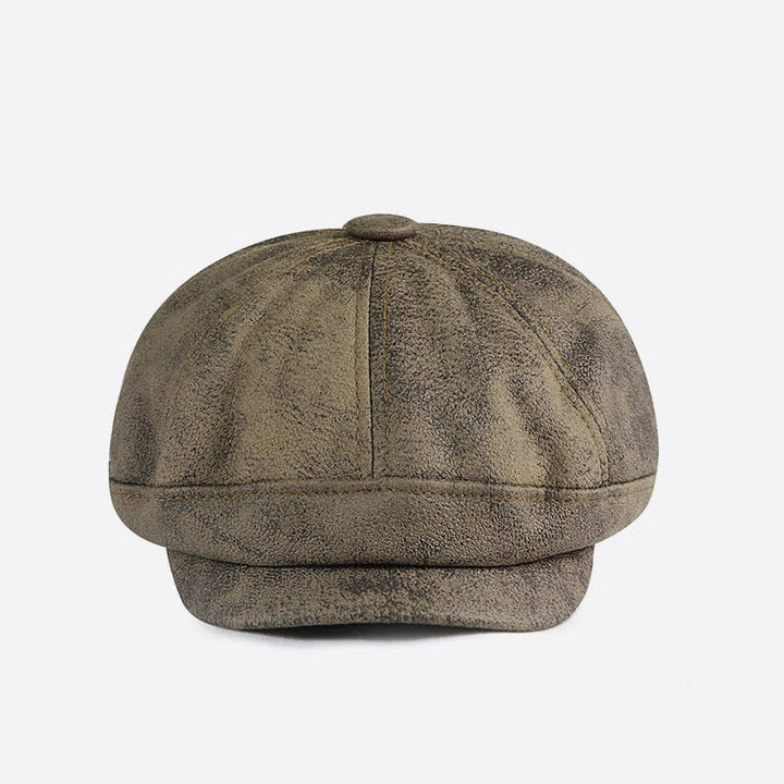 Cappello basco in pelle vintage lavata e invecchiata