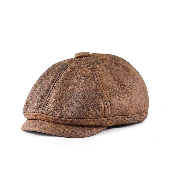 Cappello basco in pelle vintage lavata e invecchiata