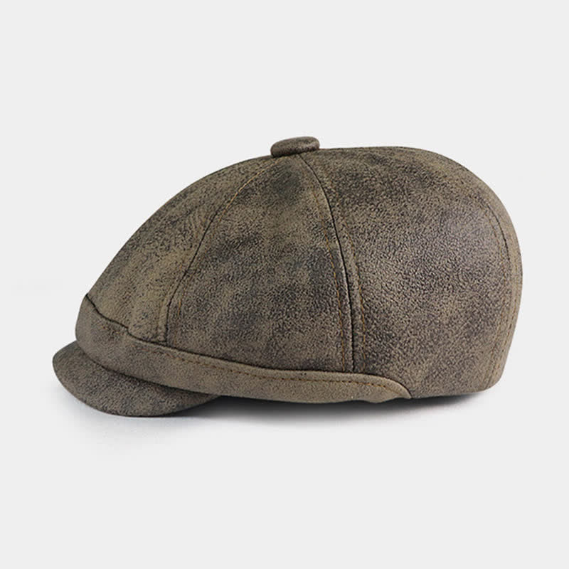 Cappello basco in pelle vintage lavata e invecchiata