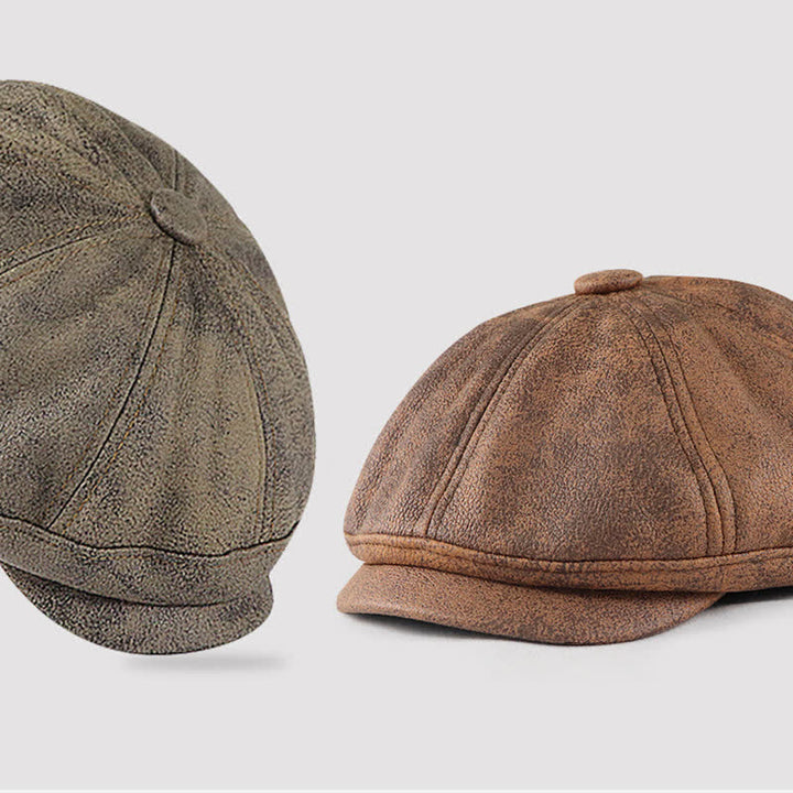 Cappello basco in pelle vintage lavata e invecchiata