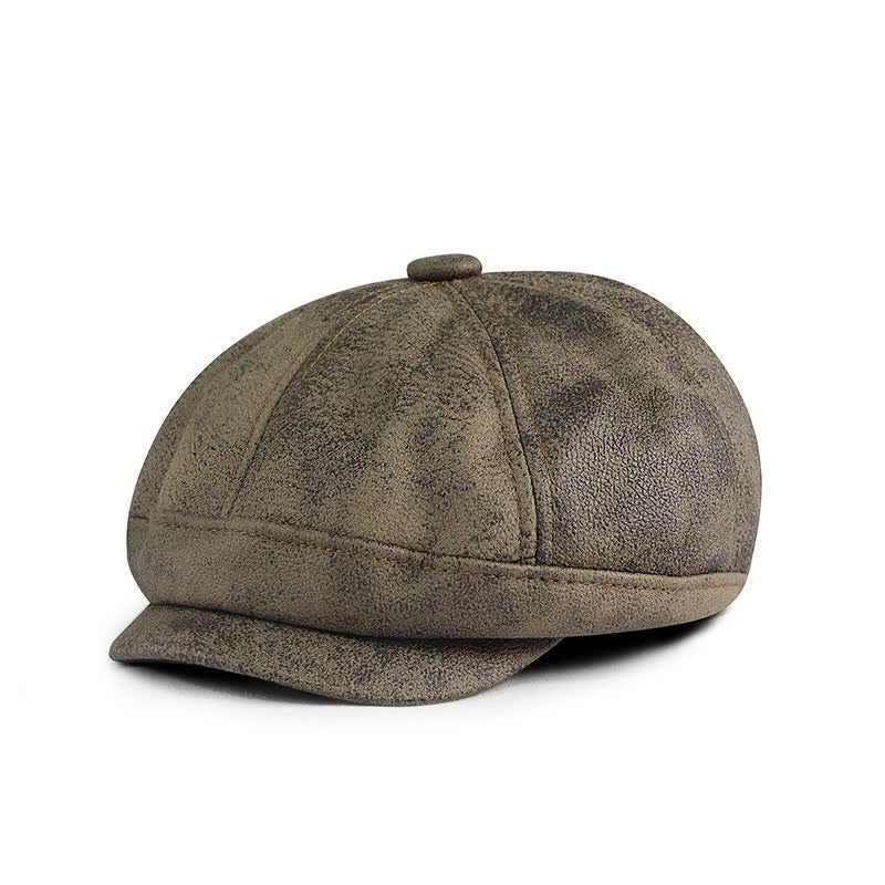 Cappello basco in pelle vintage lavata e invecchiata