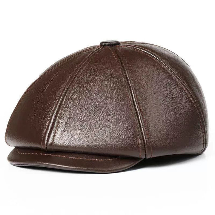 Classico berretto in pelle di vacchetta tinta unita con paraorecchie - Marrone - Regolabile (22"-23 1/4") - image 0