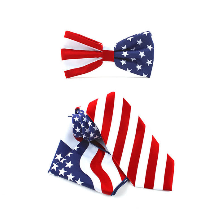 Set di 3 fazzoletti con papillon e cravatta stampati con bandiera americana da uomo
