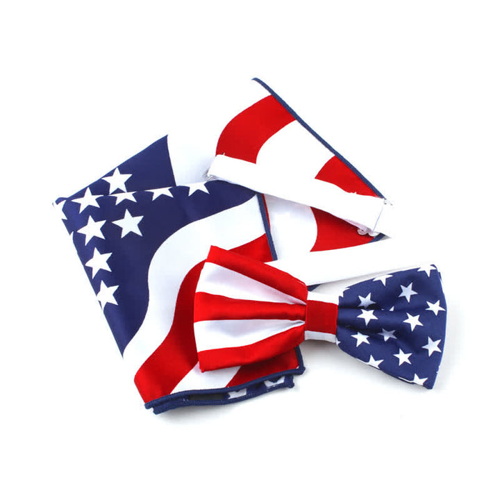 Set di 3 fazzoletti con papillon e cravatta stampati con bandiera americana da uomo