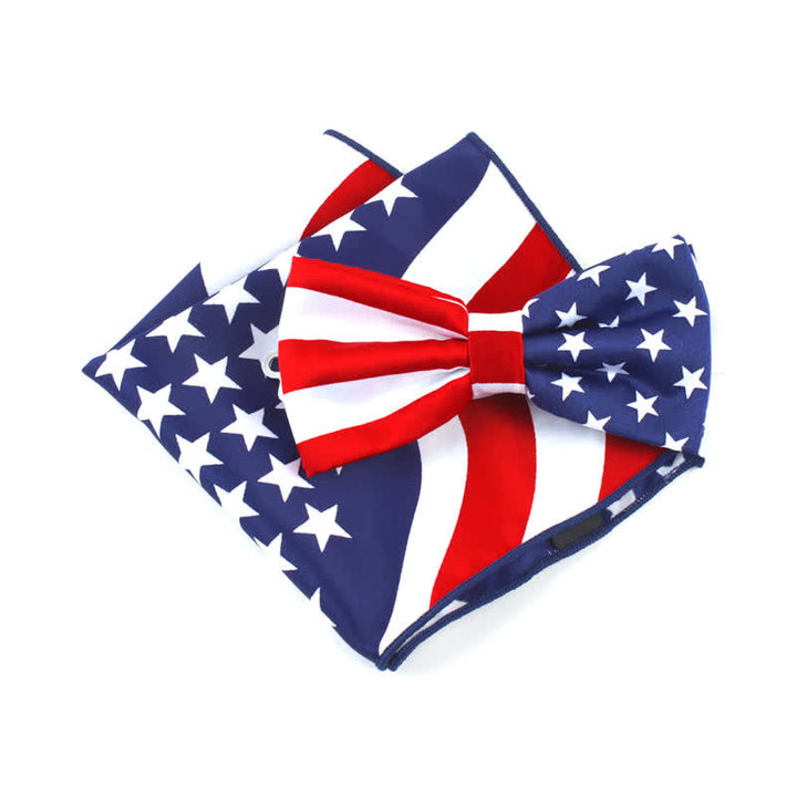 Set di 3 fazzoletti con papillon e cravatta stampati con bandiera americana da uomo