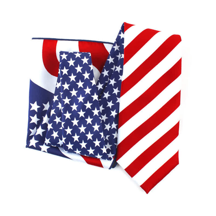 Set di 3 fazzoletti con papillon e cravatta stampati con bandiera americana da uomo