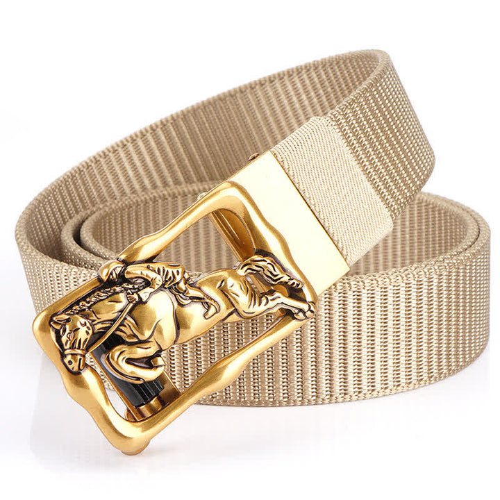 Cintura in nylon con fibbia automatica cava da equitazione da uomo - Cachi / Oro - 42 - image 11