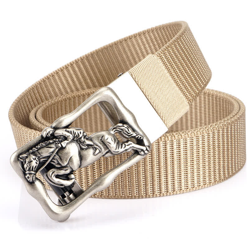 Cintura in nylon con fibbia automatica cava da equitazione da uomo - Cachi / Argento - 42 - image 19