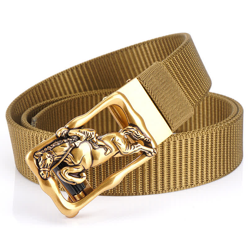 Cintura in nylon con fibbia automatica cava da equitazione da uomo - Cachi scuro / Oro - 42 - image 0