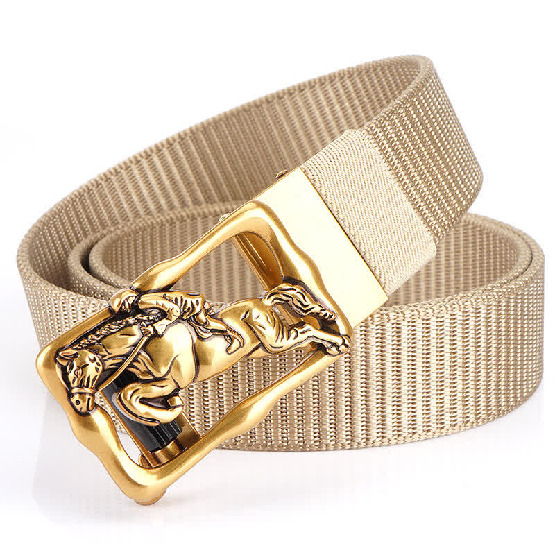 Cintura in nylon con fibbia automatica cava da equitazione da uomo - Cachi / Oro - 42 - image 11