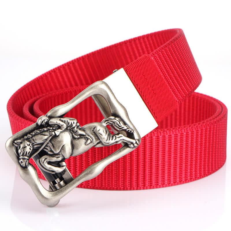 Cintura in nylon con fibbia automatica cava da equitazione da uomo - Rosso / Argento - 42 - image 20