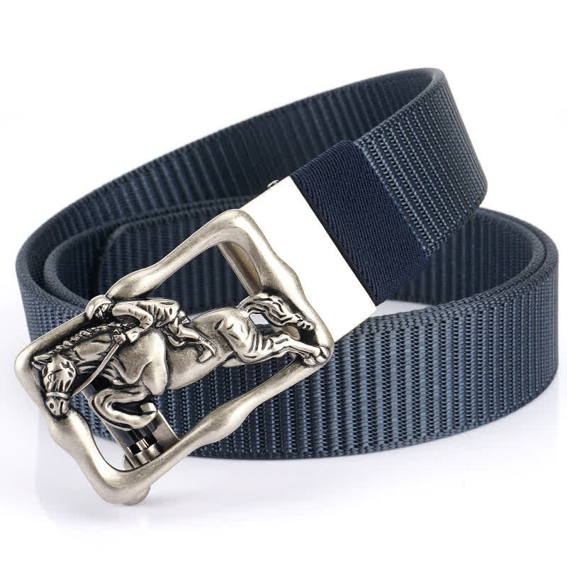 Cintura in nylon con fibbia automatica cava da equitazione da uomo - Blu marino / Argento - 42 - image 16