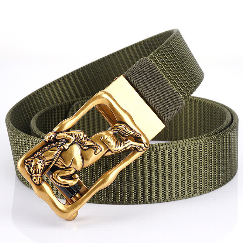 Cintura in nylon con fibbia automatica cava da equitazione da uomo - Verde militare / Oro - 42 - image 7