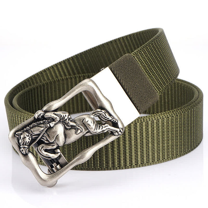 Cintura in nylon con fibbia automatica cava da equitazione da uomo - Verde militare / Argento - 42 - image 15