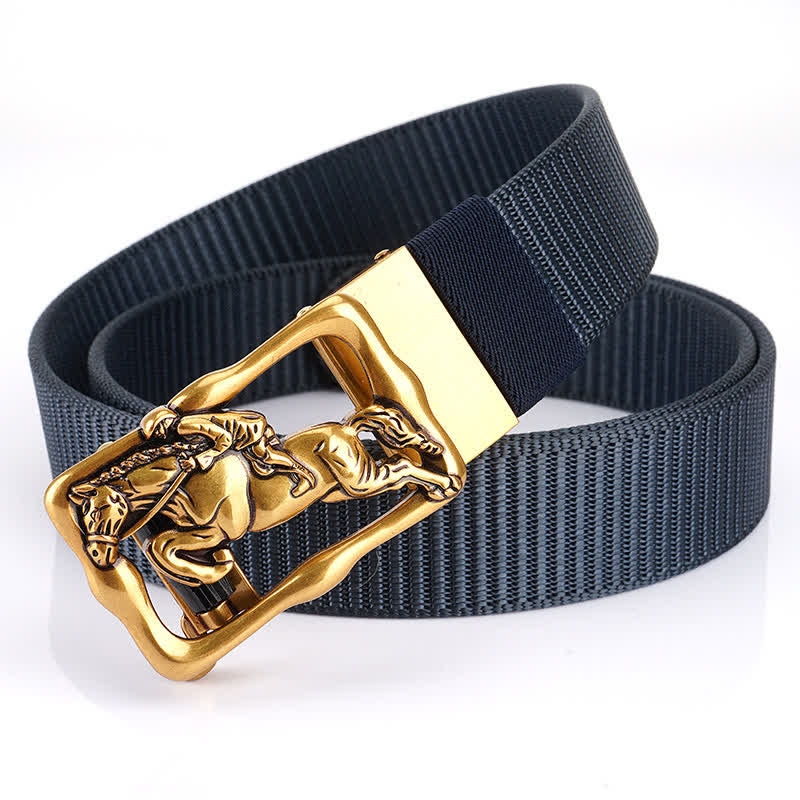Cintura in nylon con fibbia automatica cava da equitazione da uomo - Blu marino / Oro - 42 - image 8