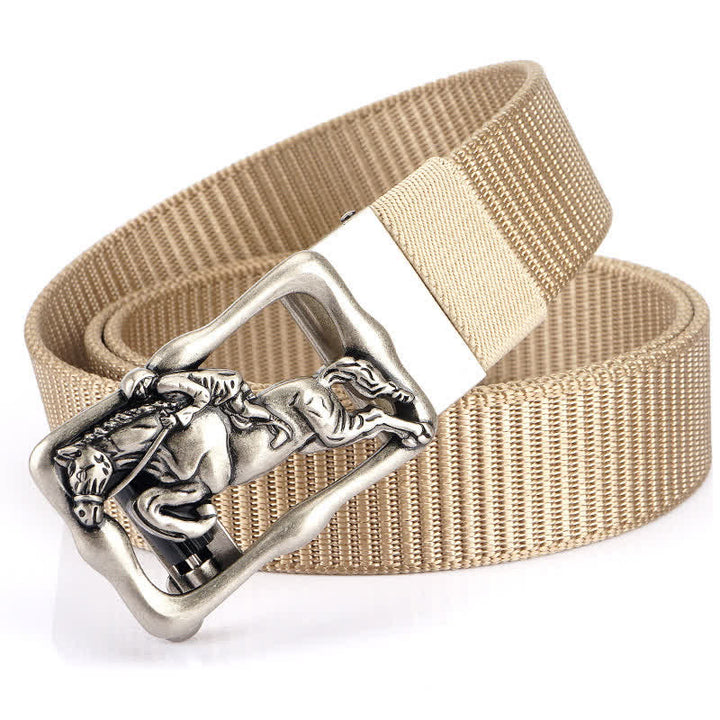 Cintura in nylon con fibbia automatica cava da equitazione da uomo - Cachi / Argento - 42 - image 19