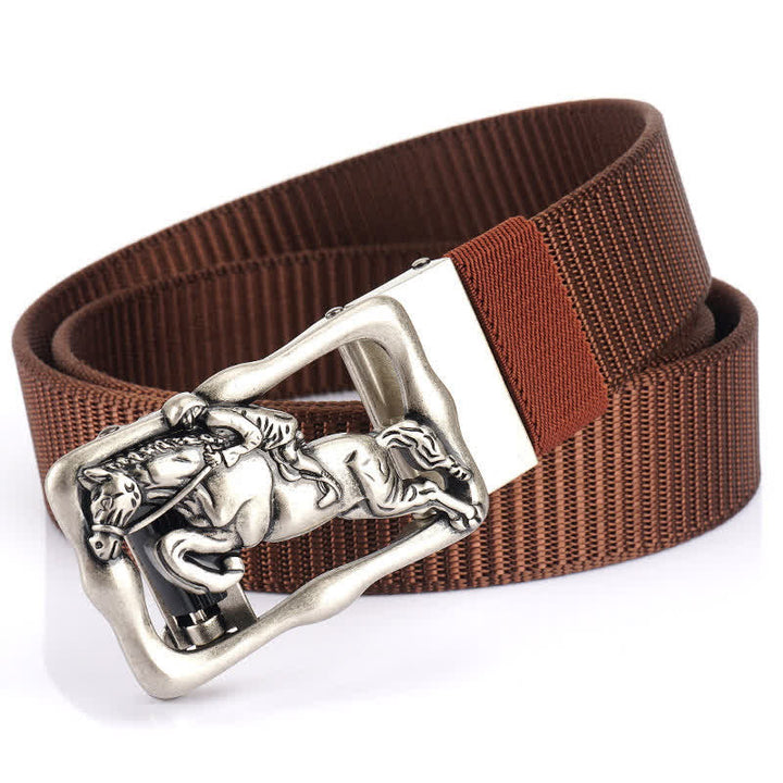 Cintura in nylon con fibbia automatica cava da equitazione da uomo - Caffè / Argento - 42 - image 18