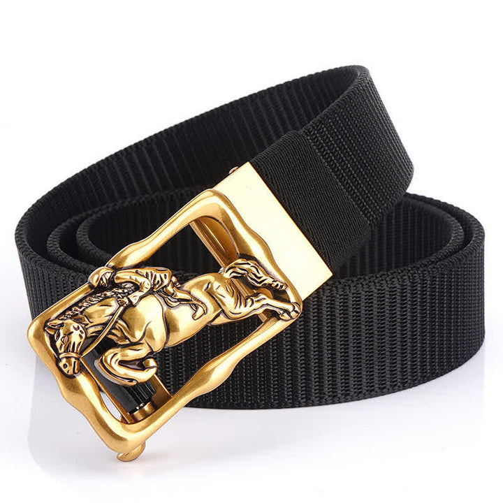 Cintura in nylon con fibbia automatica cava da equitazione da uomo - Nero / Oro - 42 - image 2