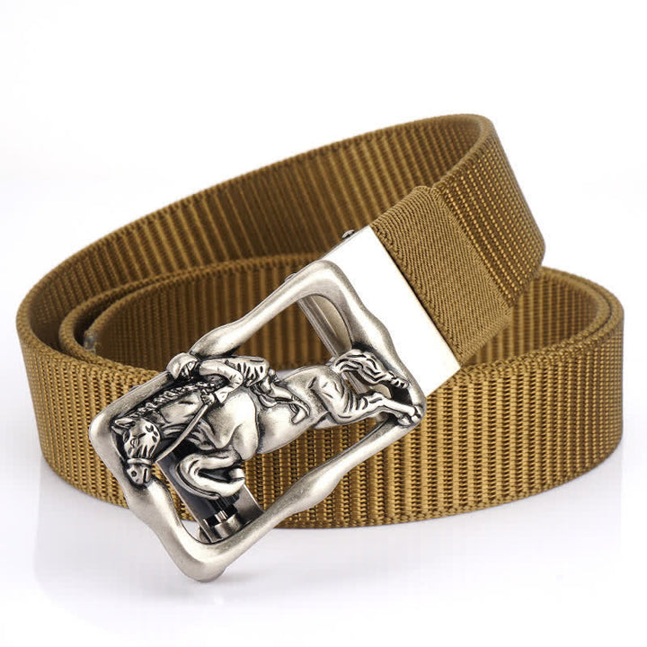 Cintura in nylon con fibbia automatica cava da equitazione da uomo - Cachi scuro / Argento - 42 - image 13
