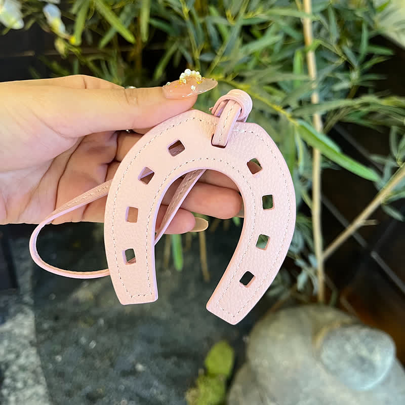 Portachiavi in pelle con ciondolo a forma di ferro di cavallo semplice - Rosa - image 12
