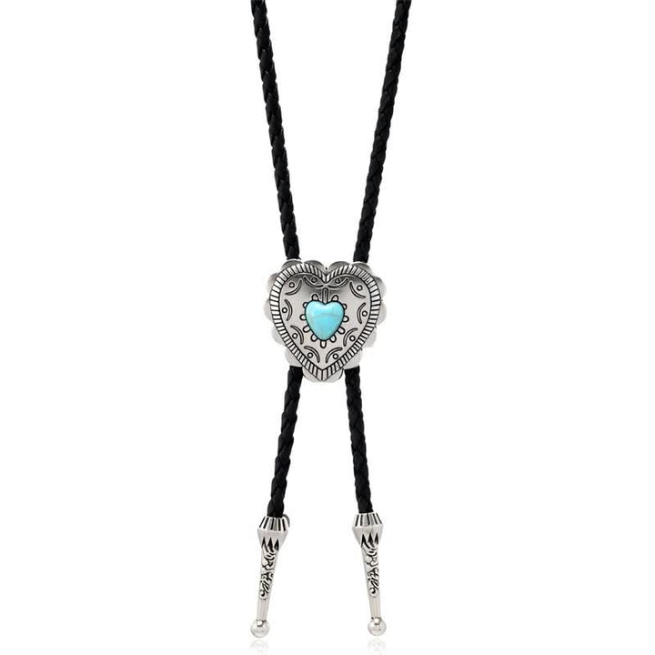 Cravatta Bolo con design turchese in stile western a forma di cuore di toro