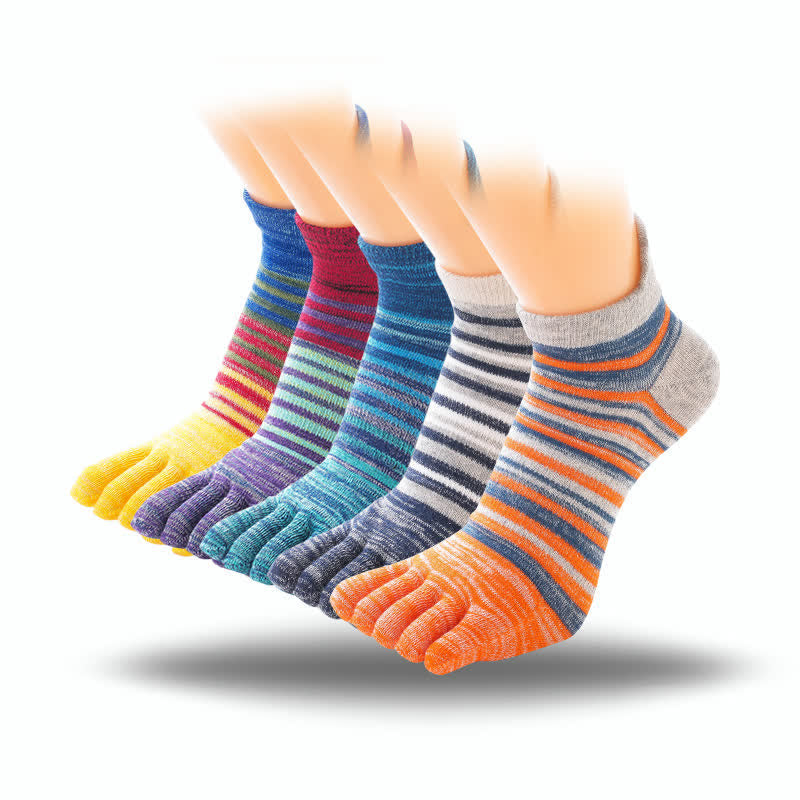 Calzini sportivi casual a righe con cinque dita e caviglia da uomo