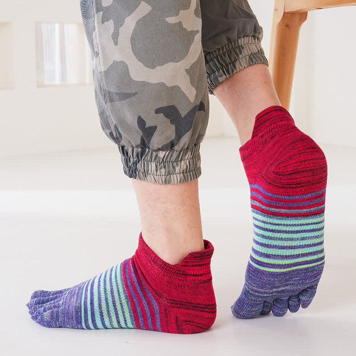 Calzini sportivi casual a righe con cinque dita e caviglia da uomo