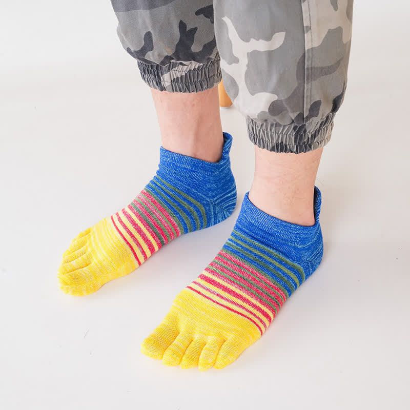 Calzini sportivi casual a righe con cinque dita e caviglia da uomo