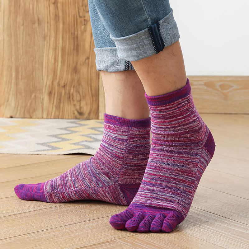 Calzini Five Fingers Split Crew a righe etniche vintage da uomo - Viola - 6 paia - Taglia unica (US 6.5 - US 10) - image 9