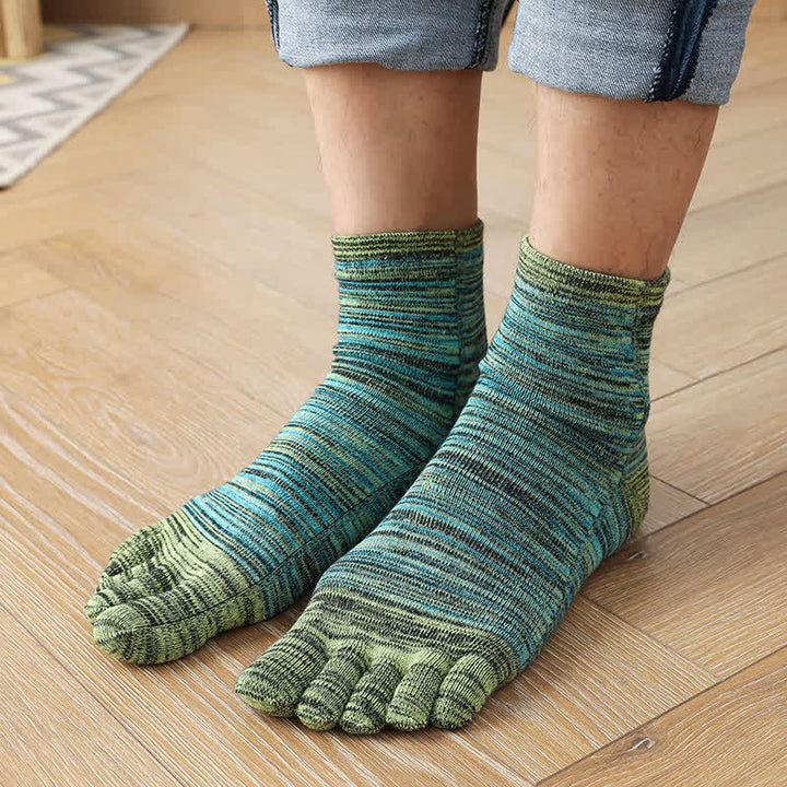 Calzini Five Fingers Split Crew a righe etniche vintage da uomo - Verde e blu - 6 paia - Taglia unica (US 6.5 - US 10) - image 3