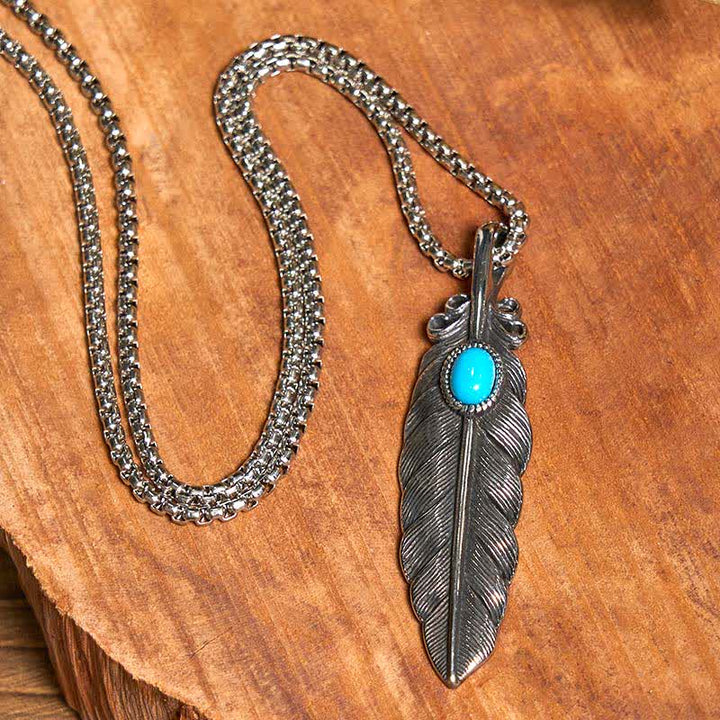 Set di anelli con collana e piuma turchese con fibbia per cintura con coltello nascosto fai da te Angle Wing