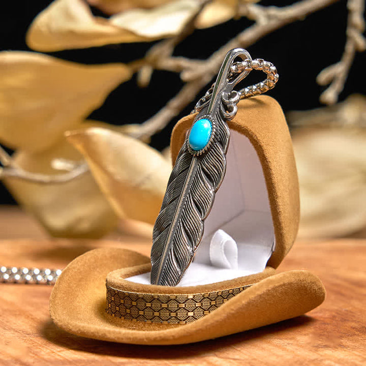 Set di anelli con collana e piuma turchese con fibbia per cintura con coltello nascosto fai da te Angle Wing