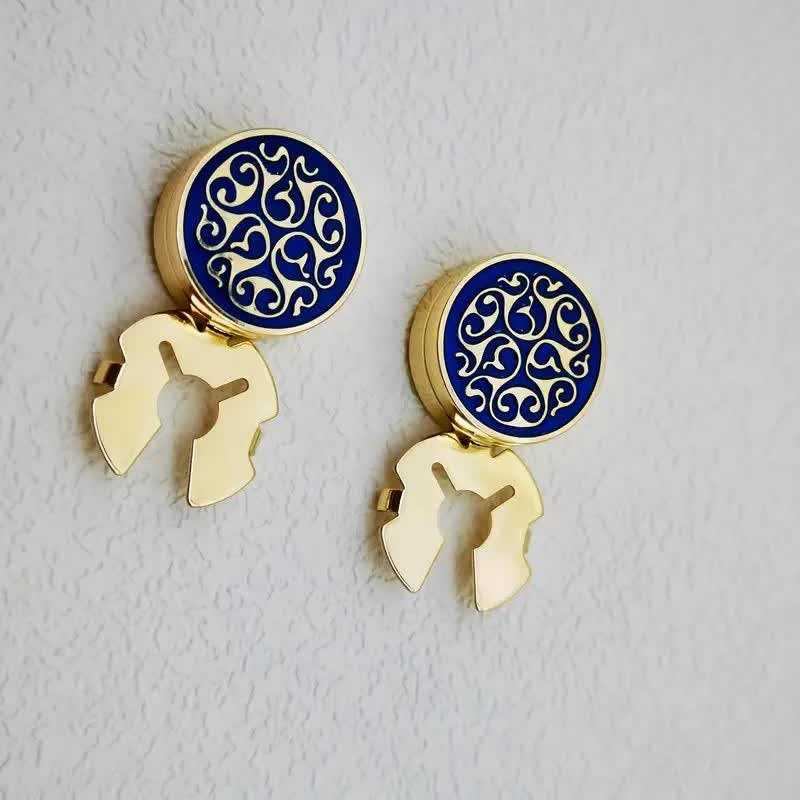 Gemelli da uomo, 1 paio, con bottoni a pressione blu floreali