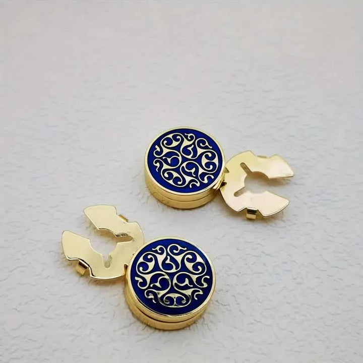 Gemelli da uomo, 1 paio, con bottoni a pressione blu floreali - Oro - image 5