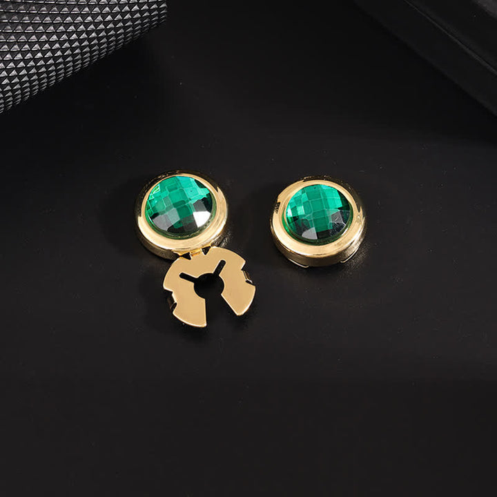 Set di gemelli da uomo con bottoni a pressione in cristallo lucido, 1 paio - Verde e oro - image 2