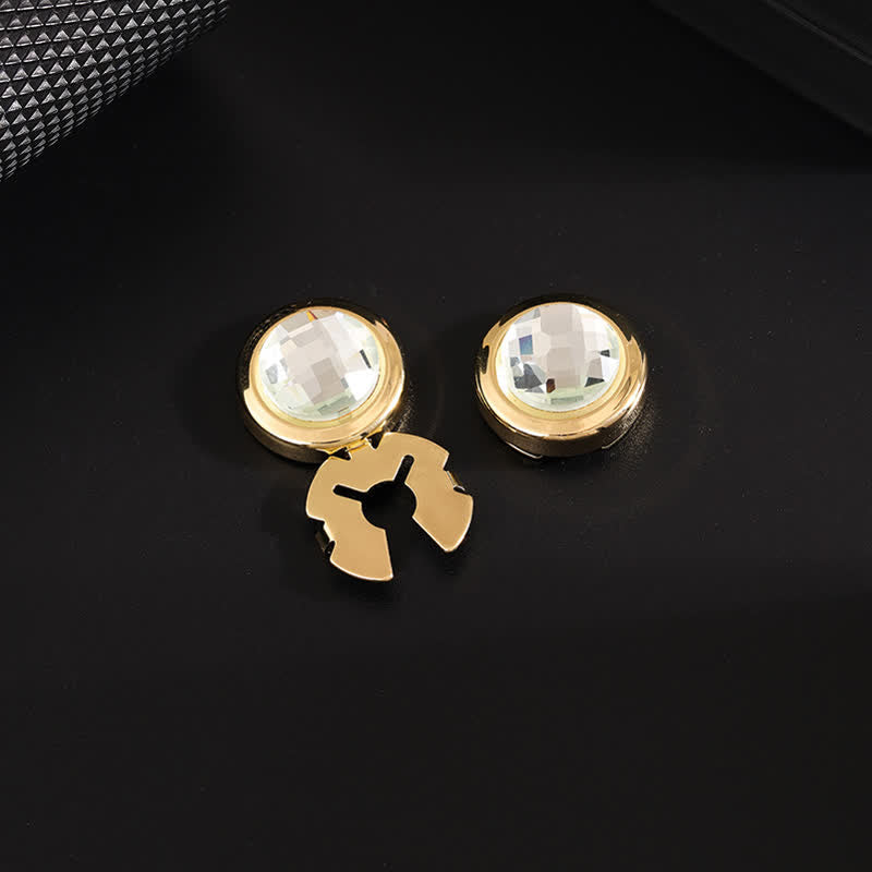 Set di gemelli da uomo con bottoni a pressione in cristallo lucido, 1 paio - Bianco e oro - image 8