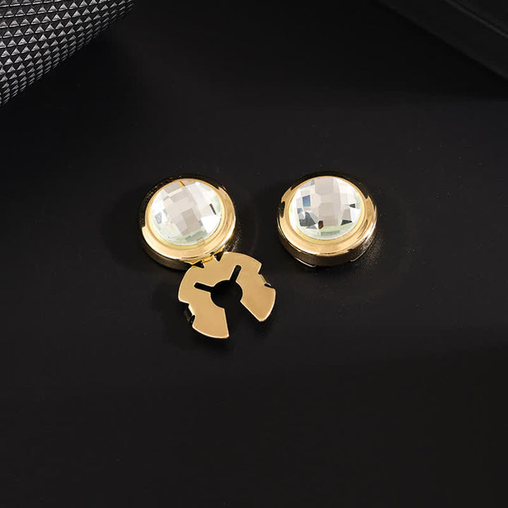 Set di gemelli da uomo con bottoni a pressione in cristallo lucido, 1 paio - Bianco e oro - image 8