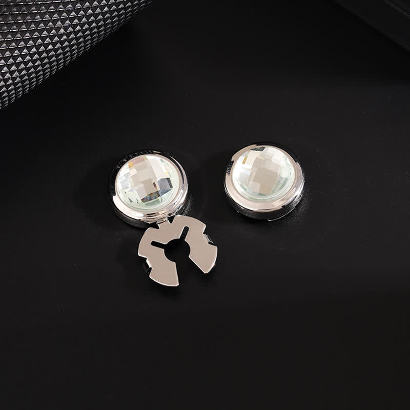 Set di gemelli da uomo con bottoni a pressione in cristallo lucido, 1 paio - Bianco e argento - image 9
