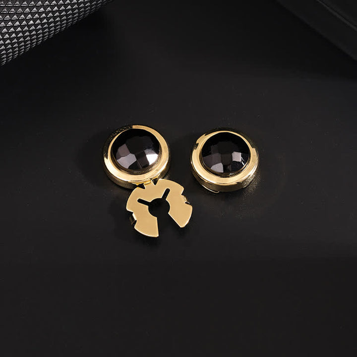 Set di gemelli da uomo con bottoni a pressione in cristallo lucido, 1 paio - Nero e oro - image 6