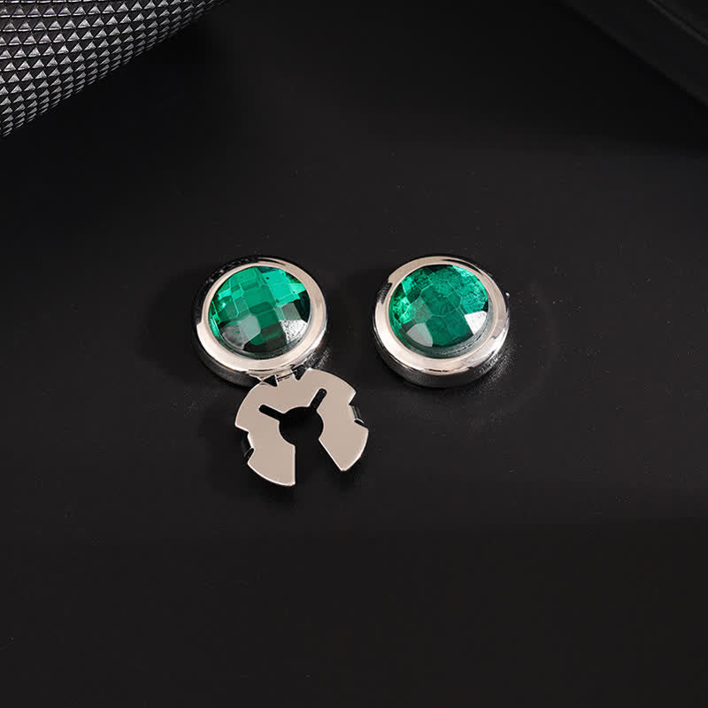Set di gemelli da uomo con bottoni a pressione in cristallo lucido, 1 paio - Verde e argento - image 3