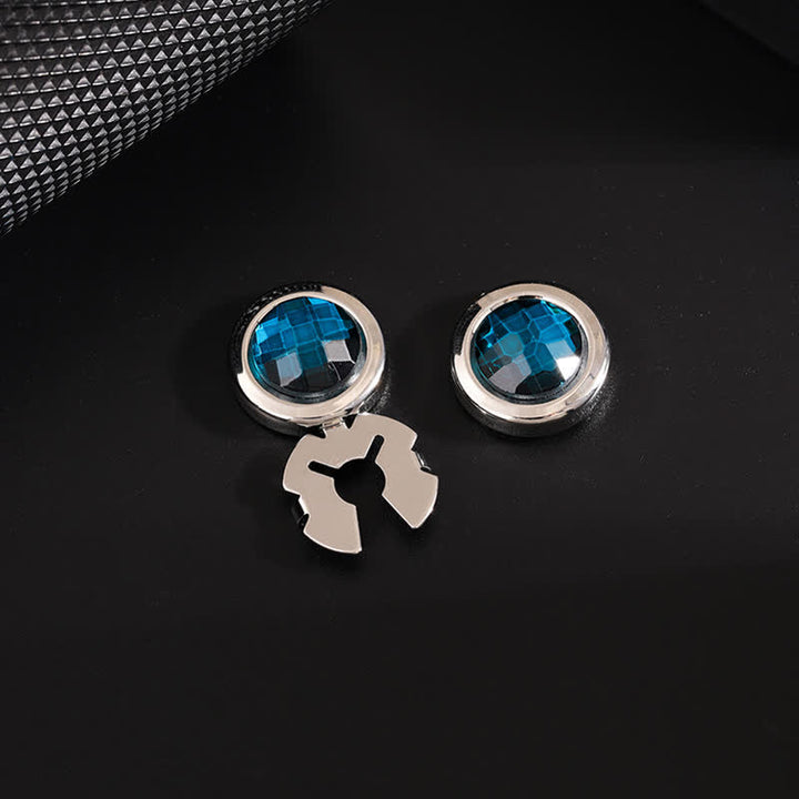 Set di gemelli da uomo con bottoni a pressione in cristallo lucido, 1 paio - Blu e argento - image 5