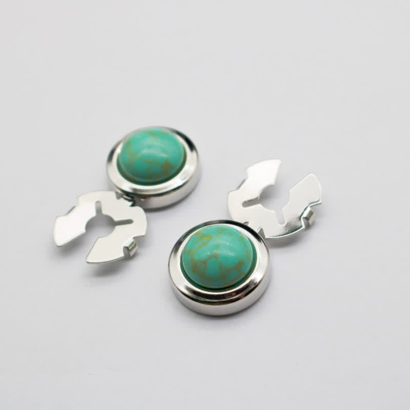 Gemelli da uomo, 1 paio, con bottoni a pressione in resina barocca - Turchese e Argento - image 1