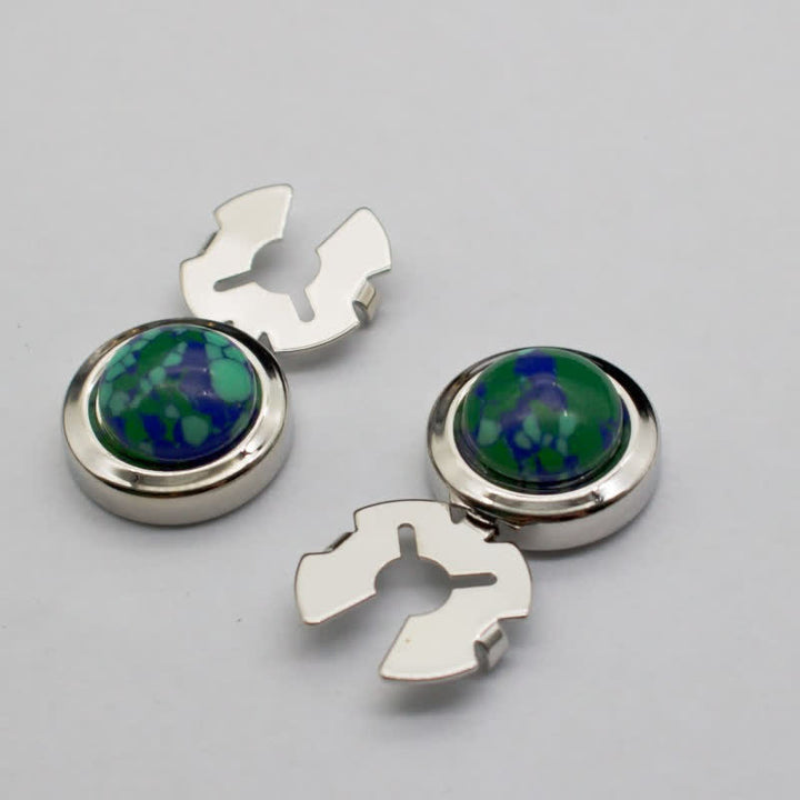 Gemelli da uomo, 1 paio, con bottoni a pressione in resina barocca - Verde navy e argento - image 5