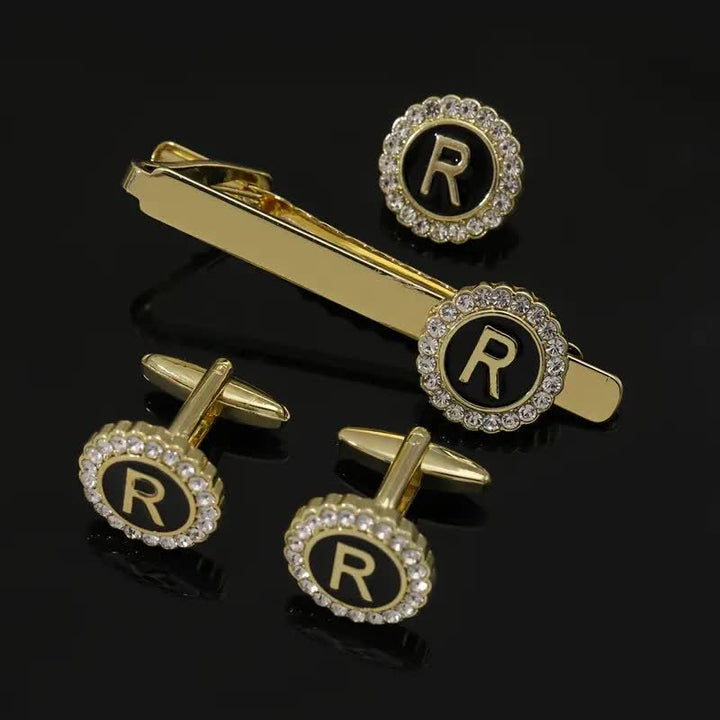 Set di 3 gemelli con spilla fermacravatta e lettere maiuscole in oro da uomo, 26 pezzi - R - image 17