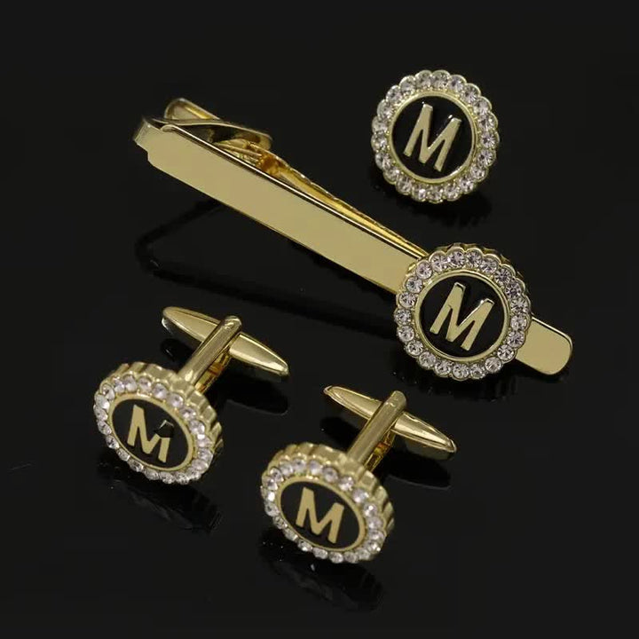 Set di 3 gemelli con spilla fermacravatta e lettere maiuscole in oro da uomo, 26 pezzi - M - image 12