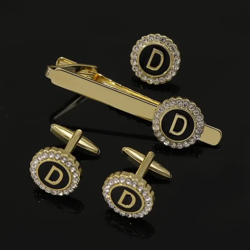 Set di 3 gemelli con spilla fermacravatta e lettere maiuscole in oro da uomo, 26 pezzi