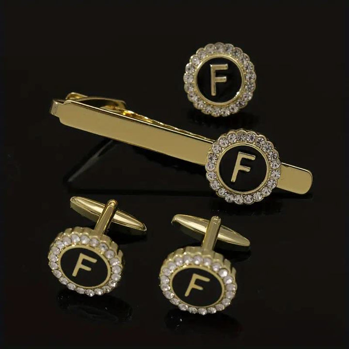 Set di 3 gemelli con spilla fermacravatta e lettere maiuscole in oro da uomo, 26 pezzi - F - image 5