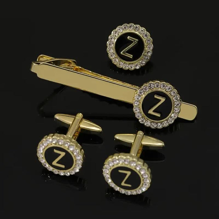 Set di 3 gemelli con spilla fermacravatta e lettere maiuscole in oro da uomo, 26 pezzi - Z - image 25