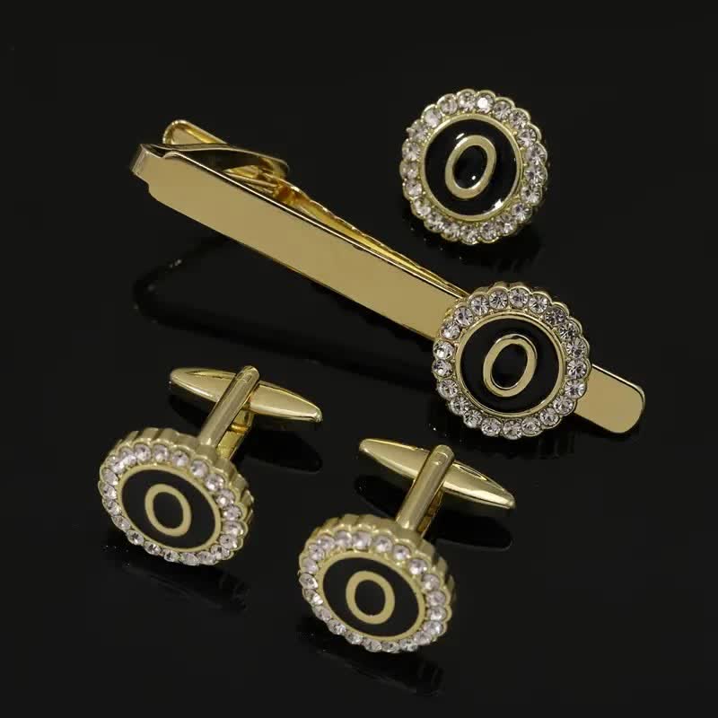 Set di 3 gemelli con spilla fermacravatta e lettere maiuscole in oro da uomo, 26 pezzi - O - image 14