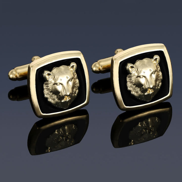 Set di 2 gemelli con fermacravatta a forma di tigre nera e oro da uomo